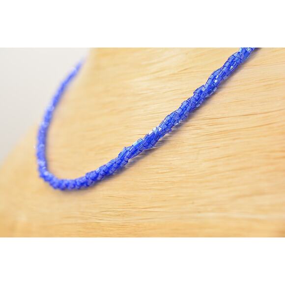 Nolan Miller Vintage Necklace Beaded Collar Metallic Royal Blue Signed BinP - Picture 9 of 12
